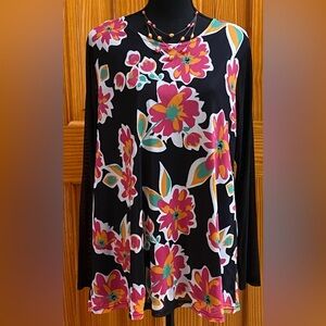 NWT Southern Stitch Vibrant Floral Blouse with Pink & Orange Accents Size Large